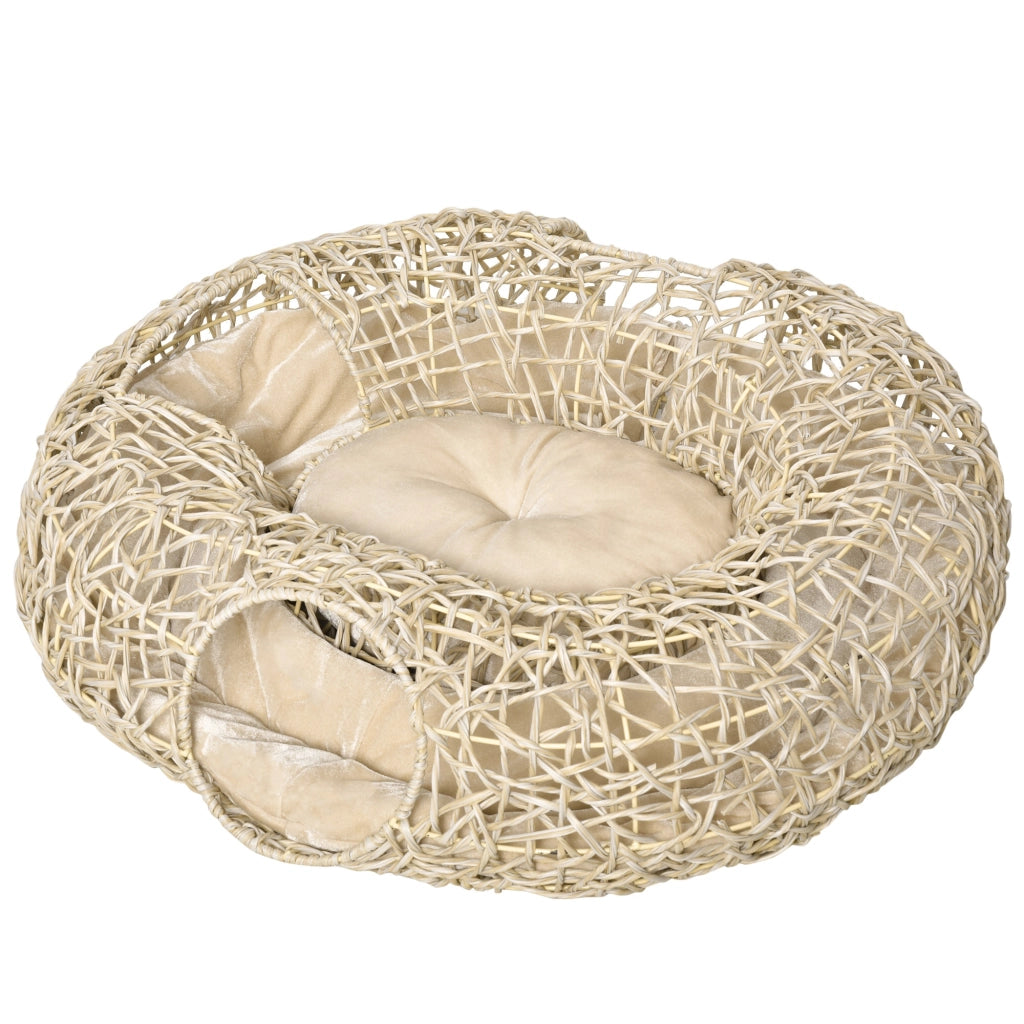 Letto per Gatti ¨C zephmum ¨C 78x69x22 cm Legno Naturale con Cuscino