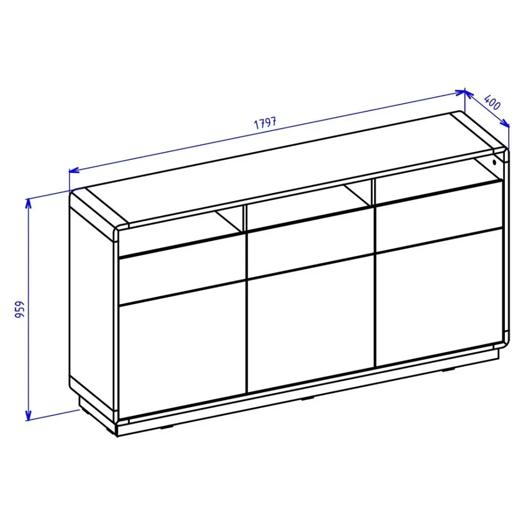 Buffet 180cm collezione VILLA. Colore quercia e nero. LED integrati.