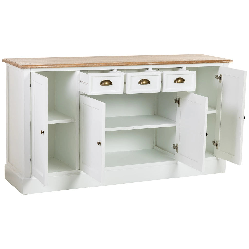 Credenza in legno bianco con 4 cassetti e 4 ante, 150x40x80,5h cm