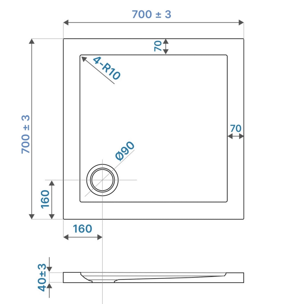 Piatto doccia 70x70 effetto pietra bianco in acrilico altezza slim | Petra