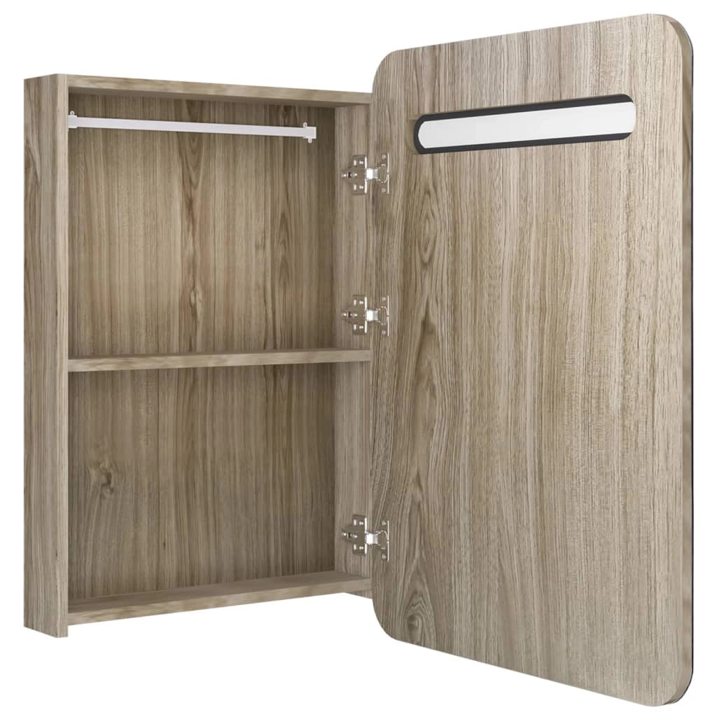 Mobiletto da bagno con specchio LED 60 x 11 x 80 cm beige 02_0006591