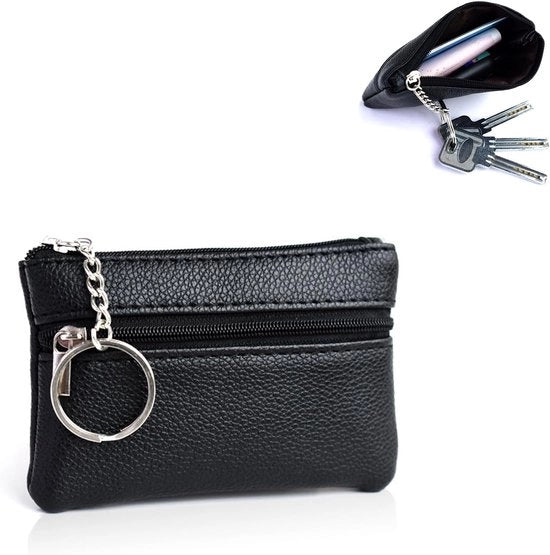 Cassetto chiavi, pelle nera, con 2 compartimenti separati, mini appoggio chiavi, piccolo cassetto chiavi per uomini e donne, nero, set di chiavi