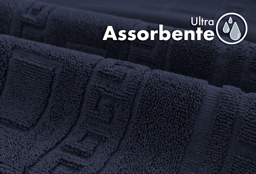 Tappeto Bagno Assorbente In Spugna Varie Misure Da Scendidoccia A Tappeto Grande Lavorazione Jacquard Tinta Unita Ricamo Cornice Lavabile Lavatrice BluScuro - TappetoBagno60x90