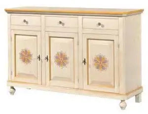 Credenza madia napoletana in legno 3 ante Shabby chic avorio anticato decorato a mano