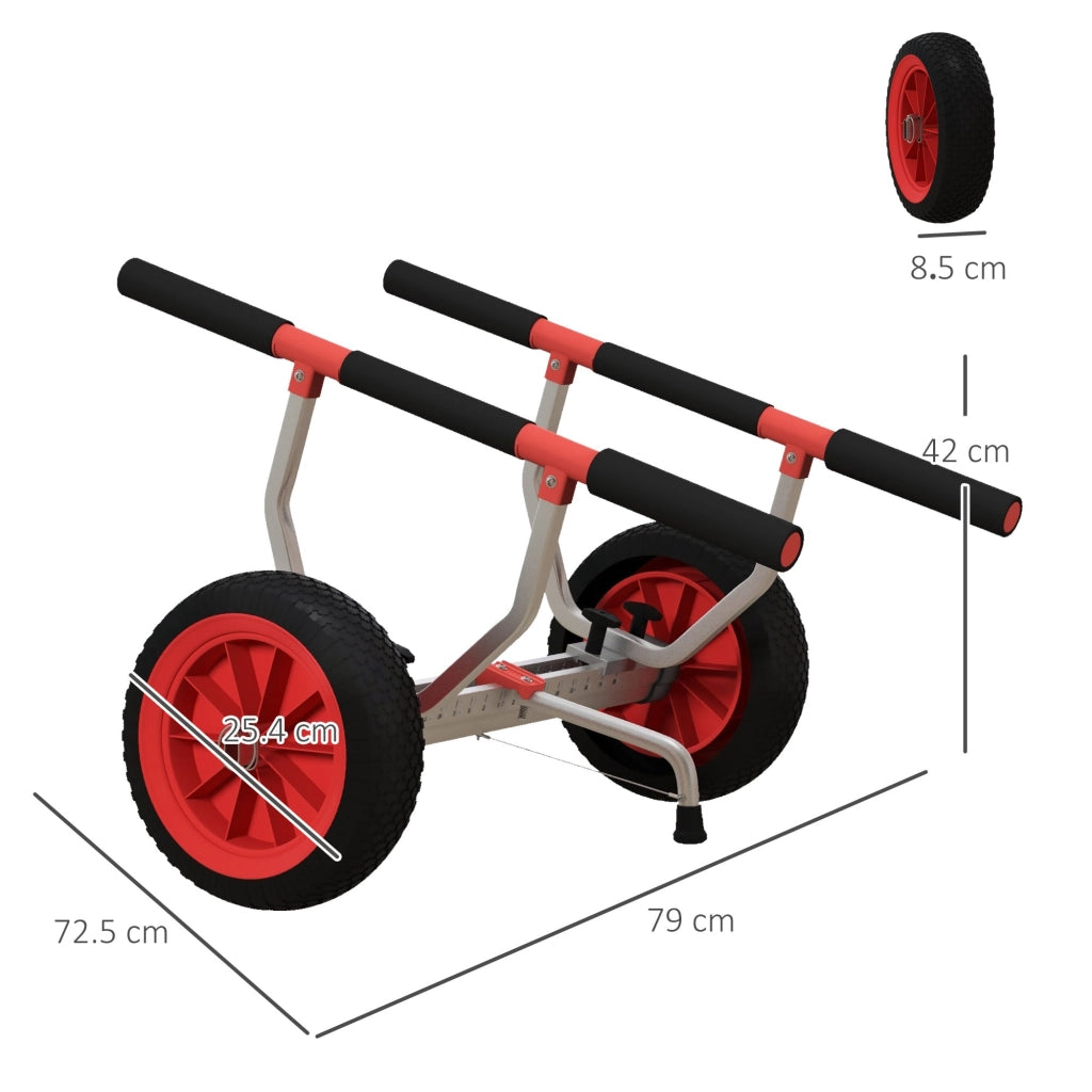 Carrello per Kayak e SUP Max 100 kg Larghezza Regolabile e Ruote Ø25 cm in Alluminio Nero