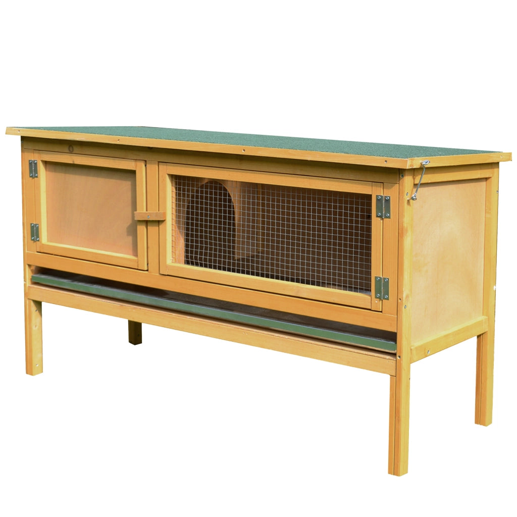 Casetta per conigli in legno con tetto apribile, 2 porte, vasca antigoccia, 115x44,3x65 cm ¨C zephmum ¨C Giallo chiaro
