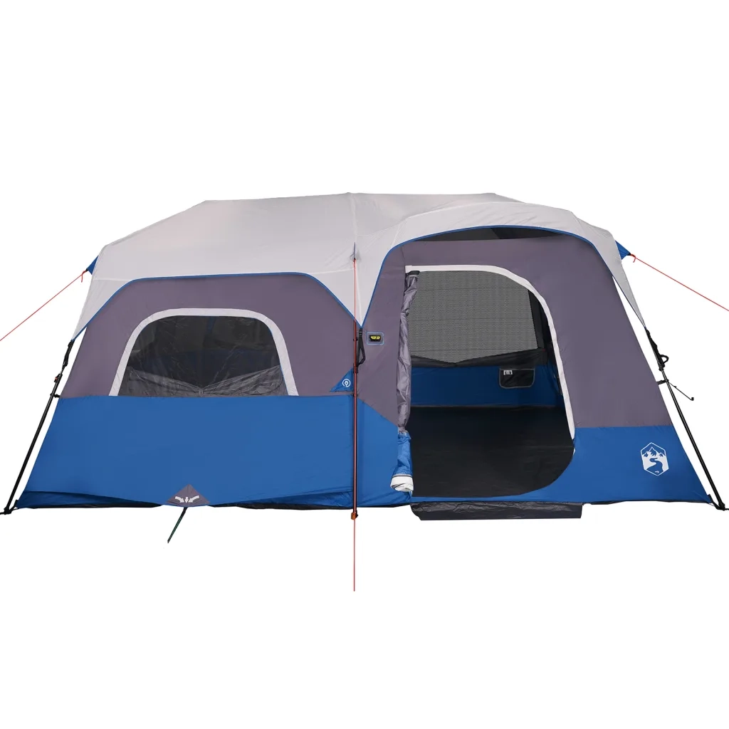 Tenda Famiglia con LED 9 Persone-Tenda da campeggio Blu Chiaro a Rilascio Rapido