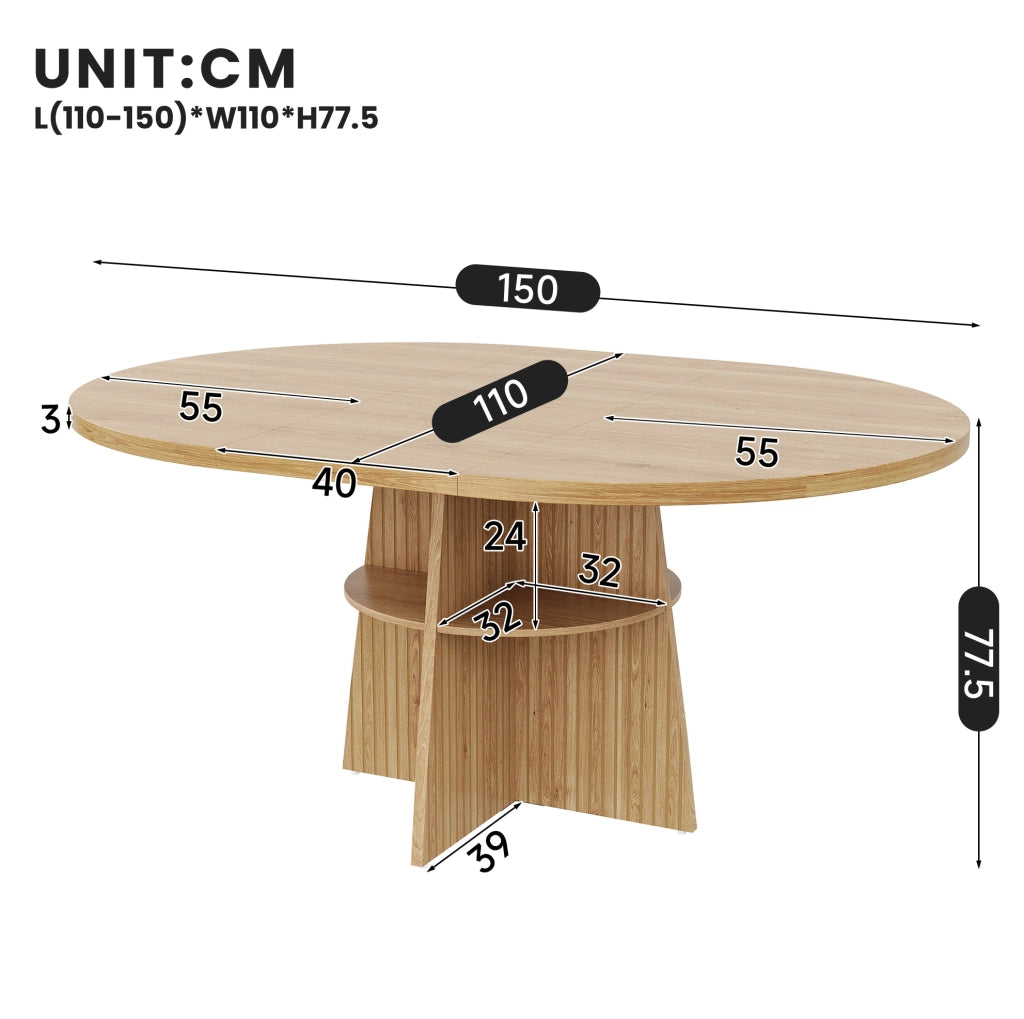 Tavolo da pranzo rotondo allungabile 110-150 cm; MDF; effetto naturale