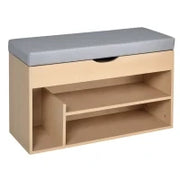 Scarpiera 2 in 1, Panca in Legno con Seduta Imbottita e Scomparto Nascosto, per Entrata/Ingresso, 80 x 30 x 48cm