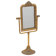 Specchio cosmetico in resina con supporto dorato 18x9,5x35h