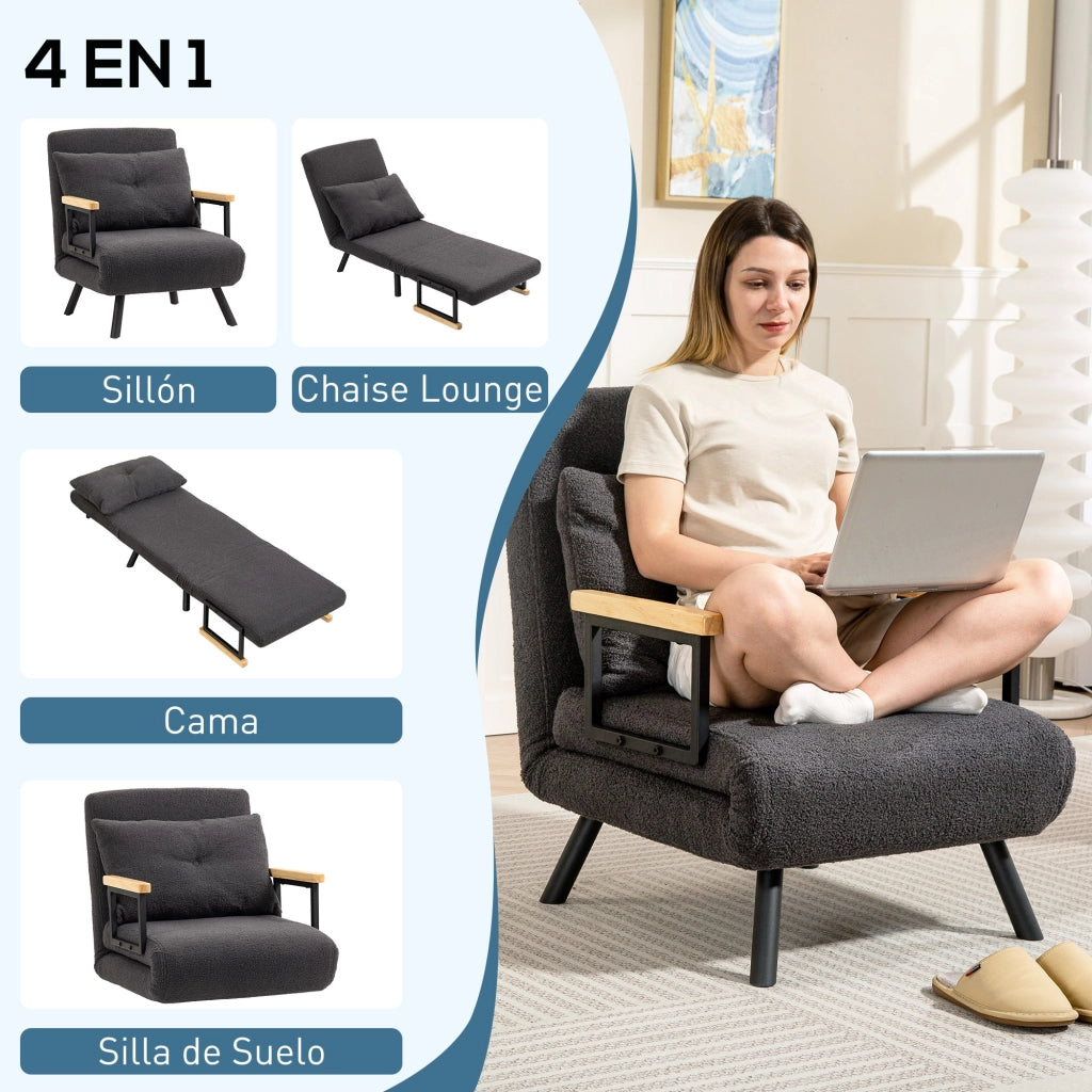 Letto imbottito convertibile 4 in 1 con cuscino ¨C zephmum ¨C grigio 63x73x81 cm