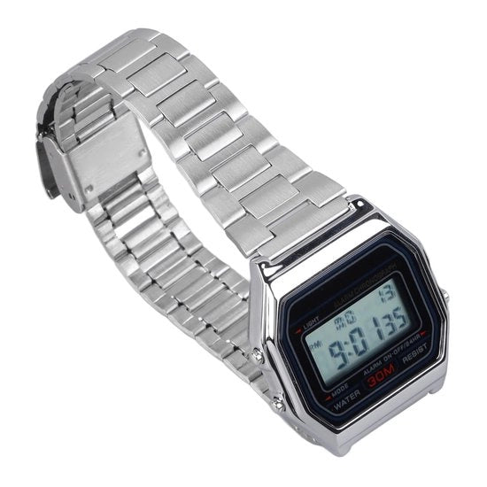 Orologio Uomo Vintage - Impermeabile - Cinturino in Acciaio Inossidabile - Leggero - Digitale - Illuminazione Notturna - Orologio da Polso