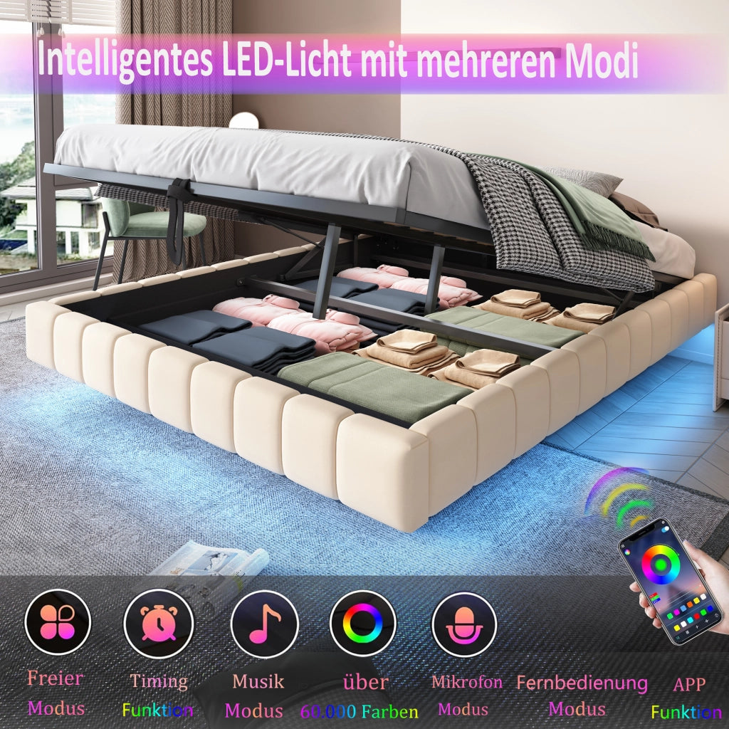 letto imbottito lino beige 140 x 200 cm