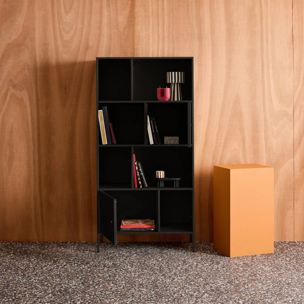 Credenza industriale in metallo con 8 scomparti, nero