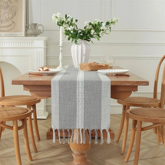 Tavolo con tovaglietta in cotone con punti - tovaglietta rustica - stile bohemian tavolo con tovaglietta in cotone con punti - decorazione per tavolo per feste, matrimoni, ristoranti (33x160cm)
