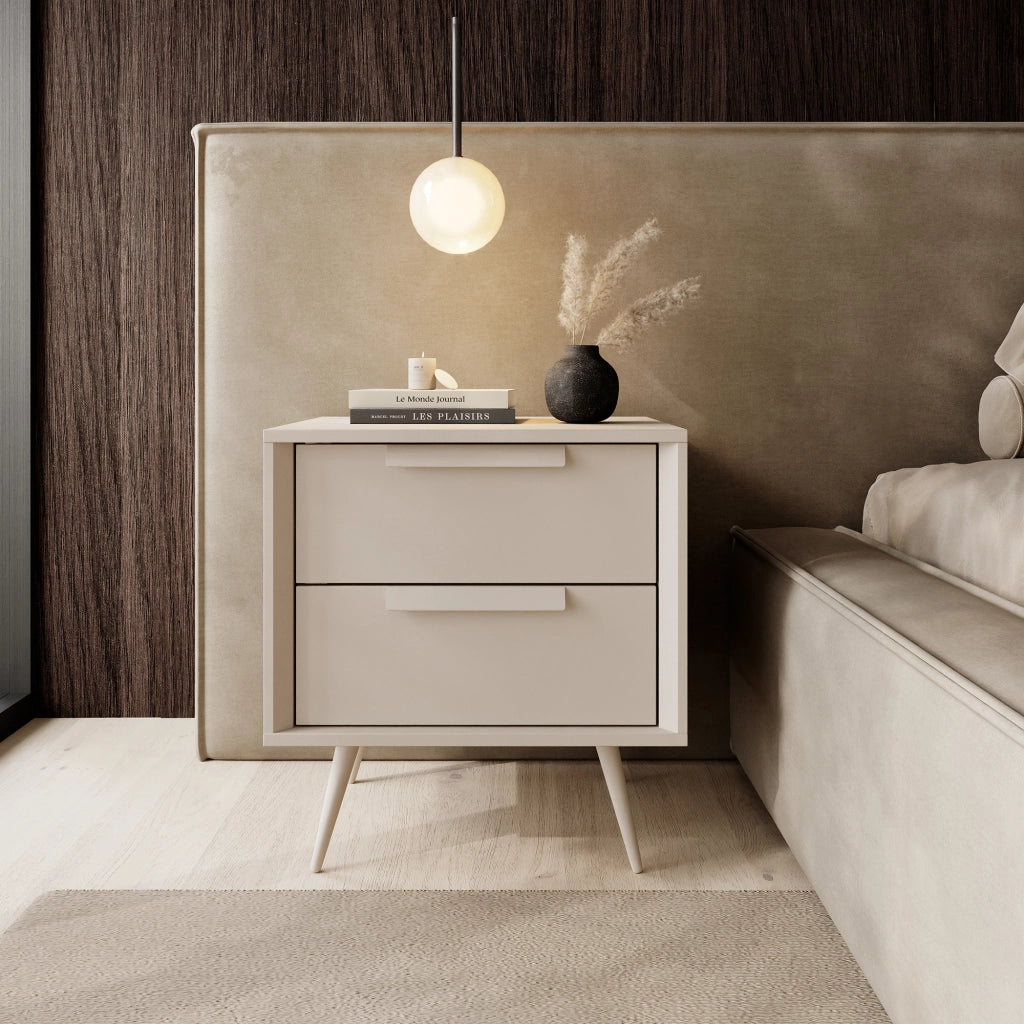 Garo, Comodino 2 Cassetti, 52x40x57h cm Bianco Cashmere