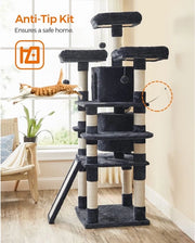 Cat Tree con 3 piattaforme di osservazione comode - gatto - gatto - giocattolo per gatti con 2 nicchie di abbraccio - paline di sisal spesse - piattaforma di arrampicata extra - Roccia grigia - 172 cm