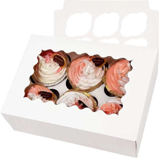 Cupcake-dozen automatico con finestra - 12 pezzi in bianco - 23 x 155 x 84 cm - dozzine per cupcakes - inclusi portacupcake - supporti per cupcake