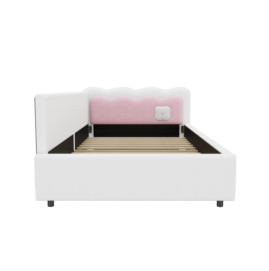 Letto imbottito con illuminazione LED regolabile; 90 x 200 cm; velluto; bianco