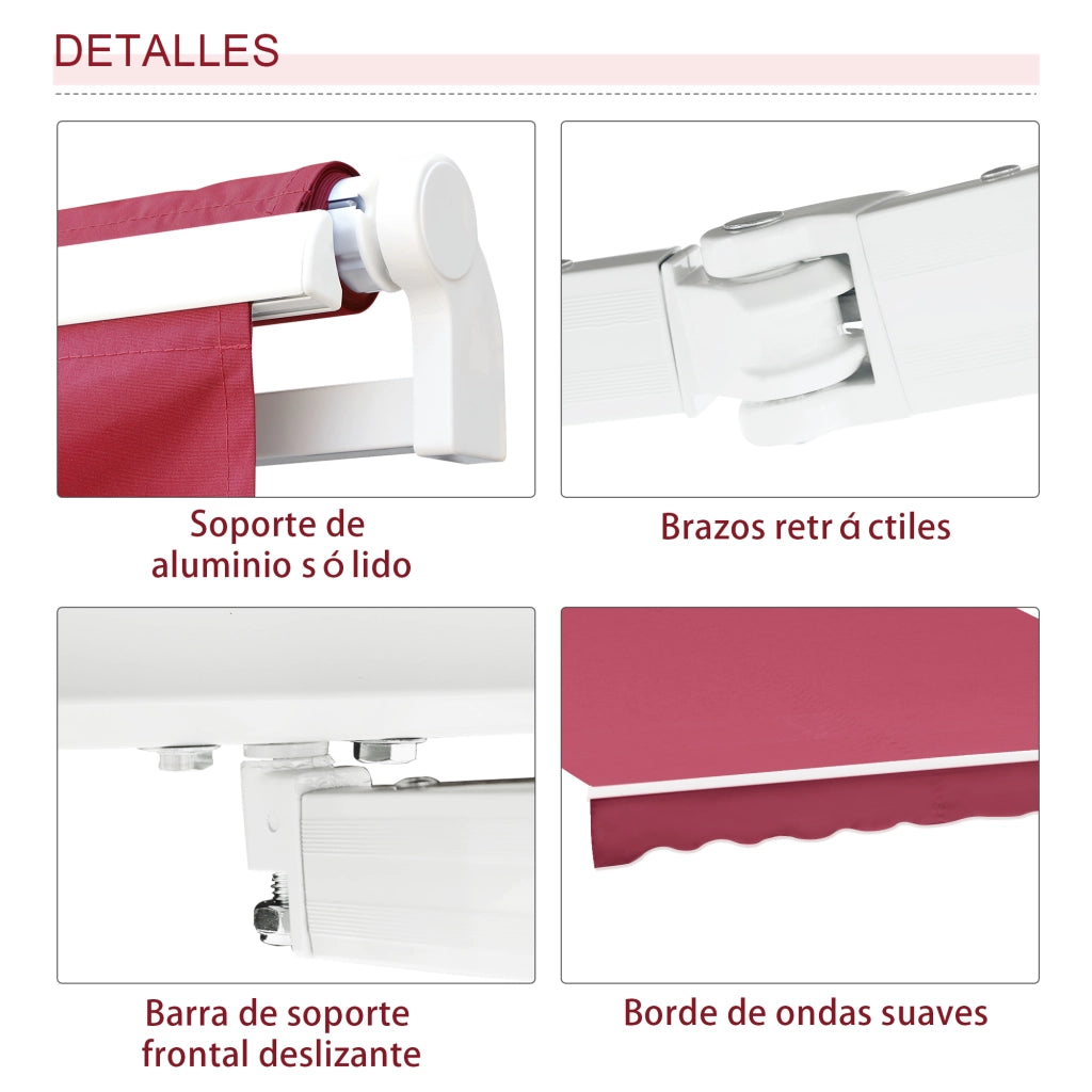 Toldo Manuale per Balcone Patio ¨C zephmum ¨C 395x245 cm Aluminio Poliestere Anti-UV Rosso