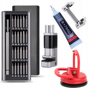 Set Riparazione Display LCD Rosfix – Mini Morsa da Banco, Cacciaviti 25 in 1, Colla B7000, Ventosa 55 mm