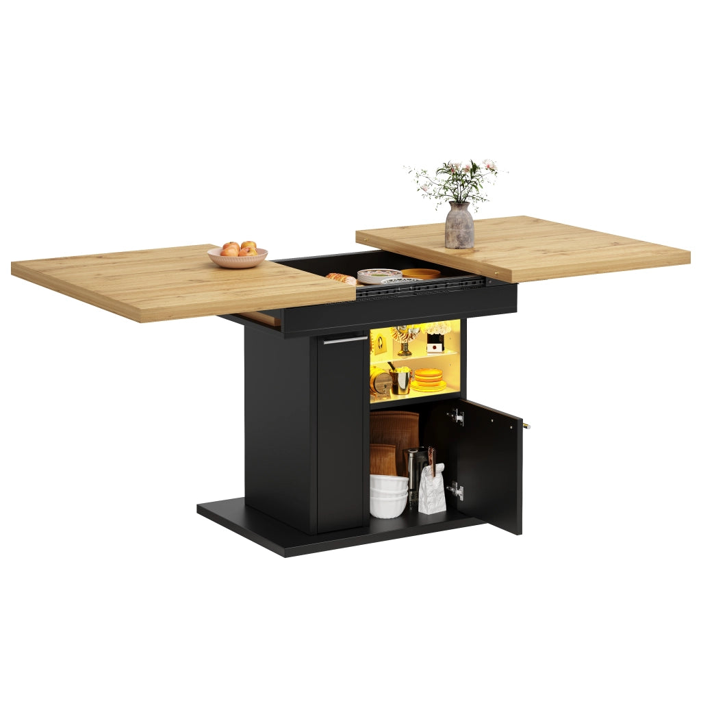 Tavolo da Pranzo Allungabile con LED e Vano Contenitore - per cucina - 140x80x77.2 cm - nero