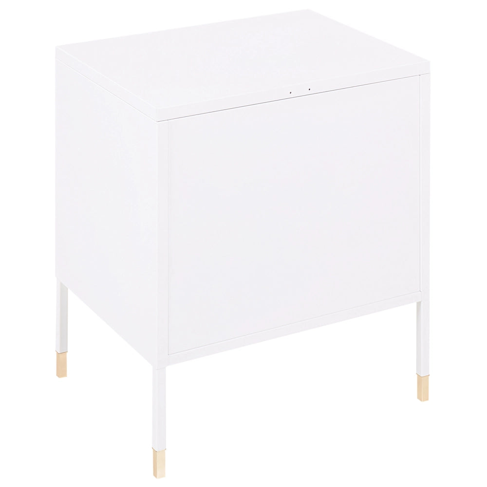 Comodino metallo bianco 45 x 35 cm ante a rete camera da letto moderna industriale