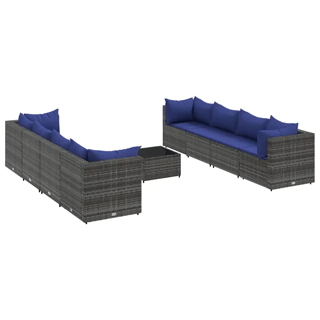 Set Divani da Giardino 9 pz con Cuscini in Polyrattan Grigio