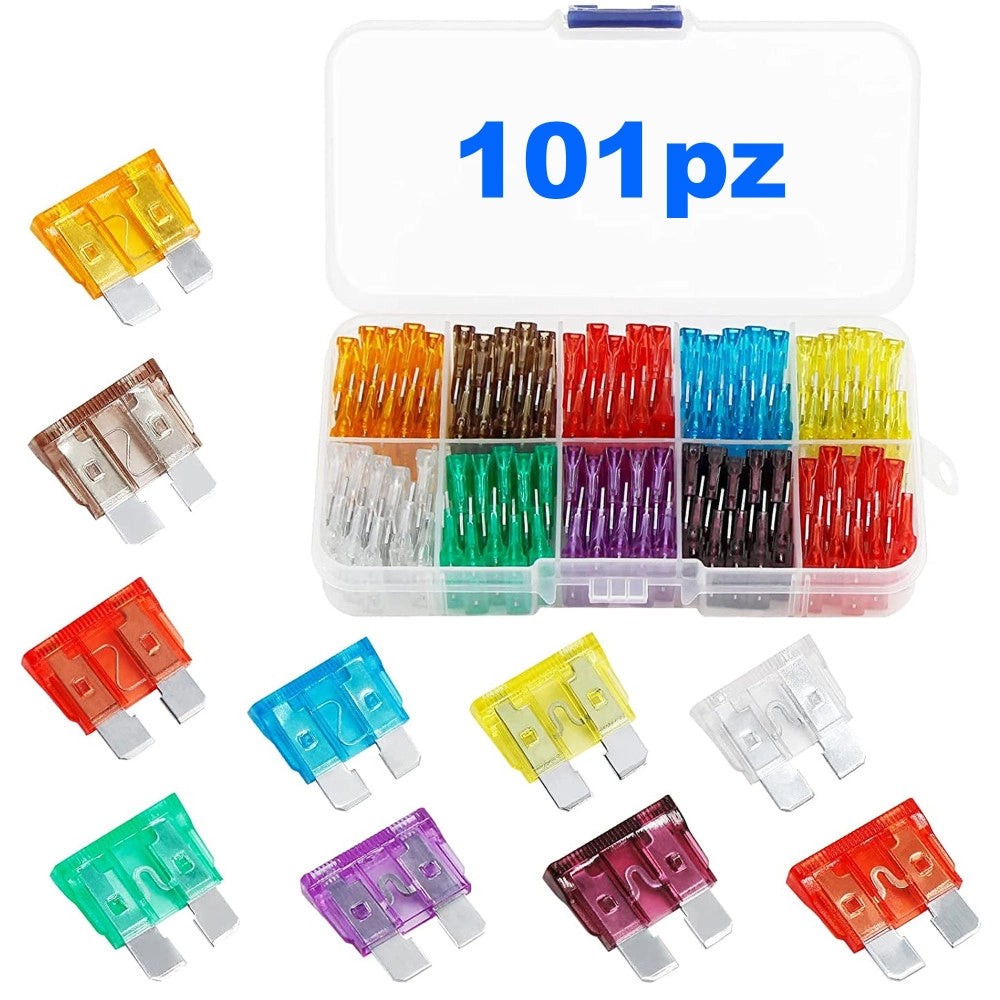 Trade Shop - Fusibili Assortiti 101 Pz Lamellari Per Auto E Moto Barca Kit Fusibbili Standard -