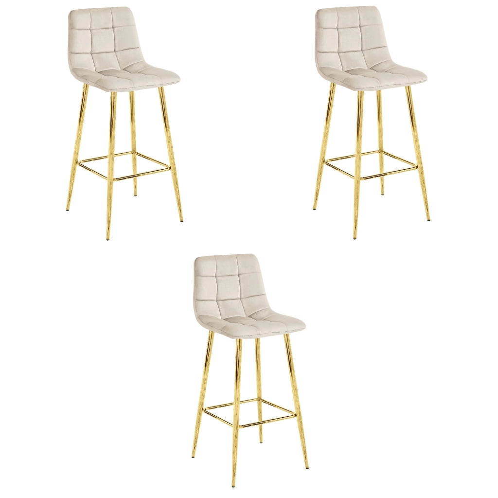 Sgabello Valora TEOTO in velluto beige con gambe dorate per cucina x3
