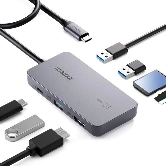 Hub USB-C 7 in 1 con HDMI 4K, Power Delivery 100W, 3x USB A 3.2 10 Gbps, lettore di schede SD/TF, cavo di 50 cm
