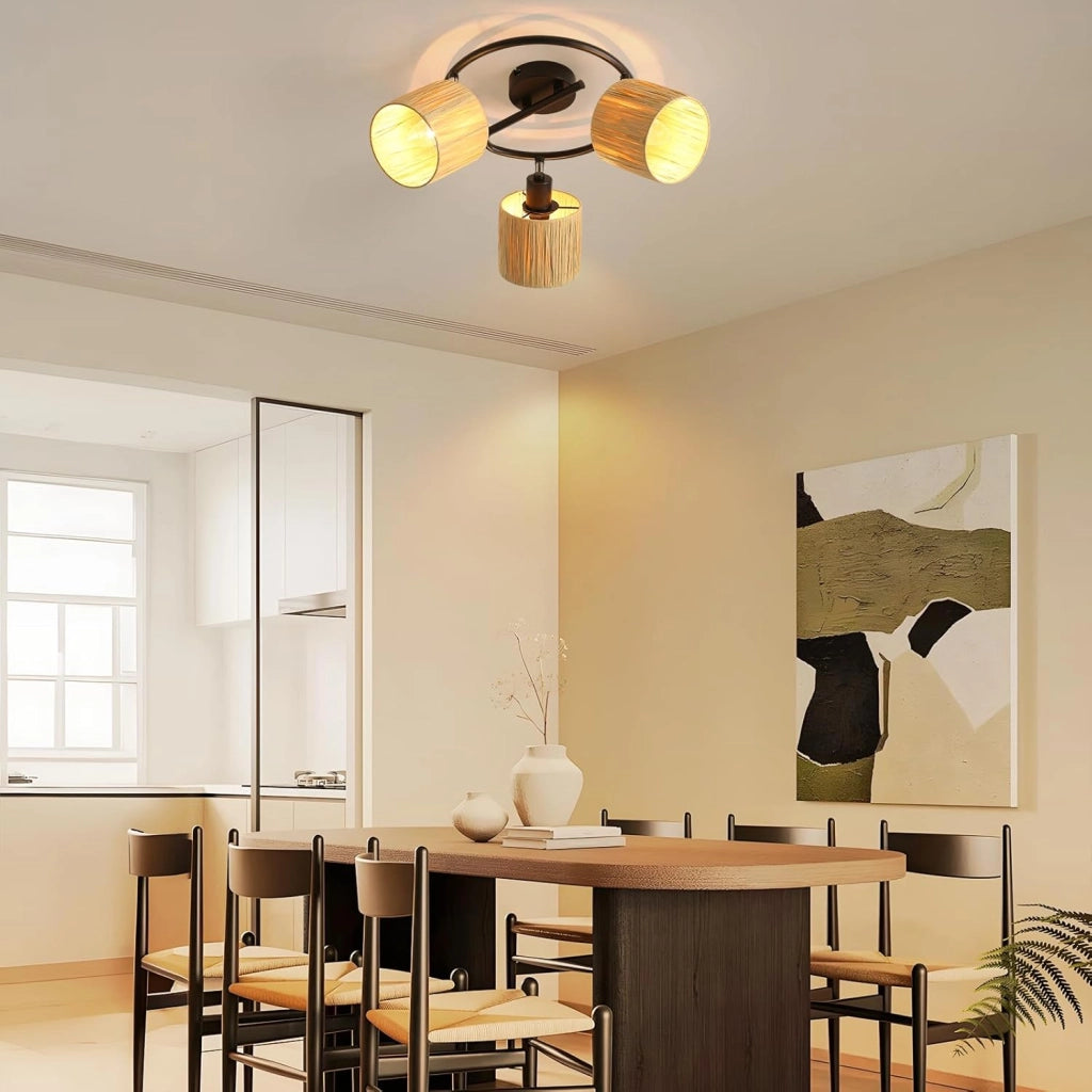 ZMH Faretto da soffitto a 3 luci E14 Nero Naturale Lampada da soffitto Carta Soggiorno