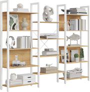 VASAGLE Libreria, Scaffale Portaoggetti, con 14 Ripiani, Struttura in Metallo, Soggiorno Studio Ufficio, Stile Industriale, 24 x 158 x 166 cm, Rovere Dorato e Bianco Opaco LLS107YA01