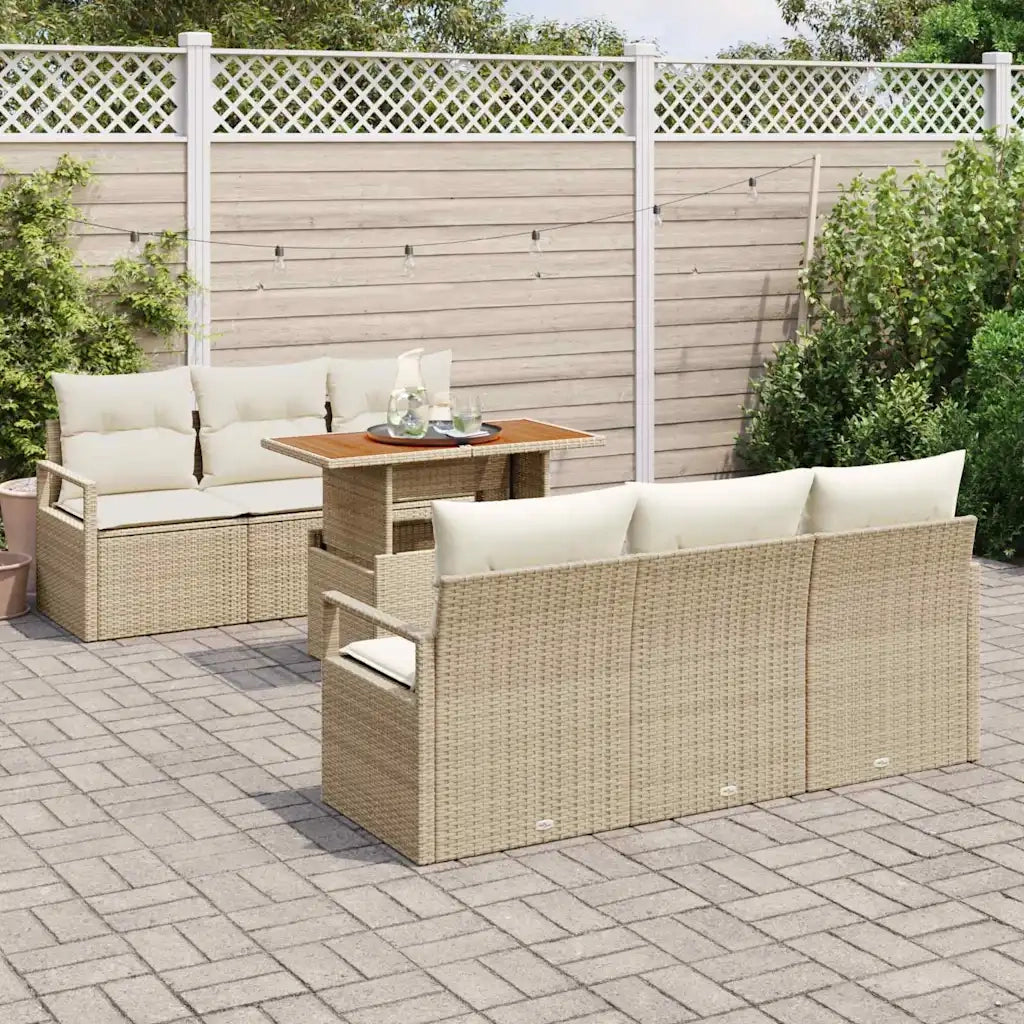 Set Divano da Giardino con cuscino 7 pcs beige e panna