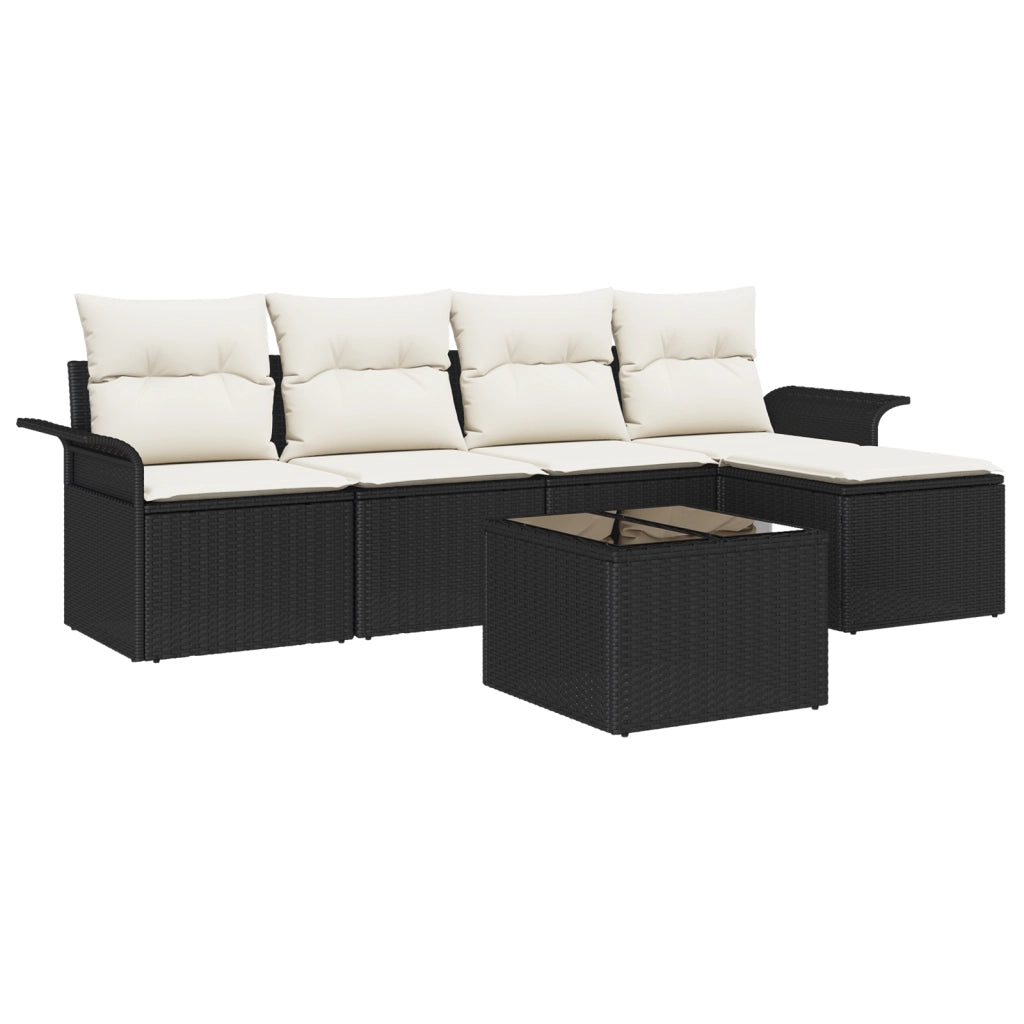 Set divano da giardino 5 pezzi con cuscini in rattan poliestere marrone