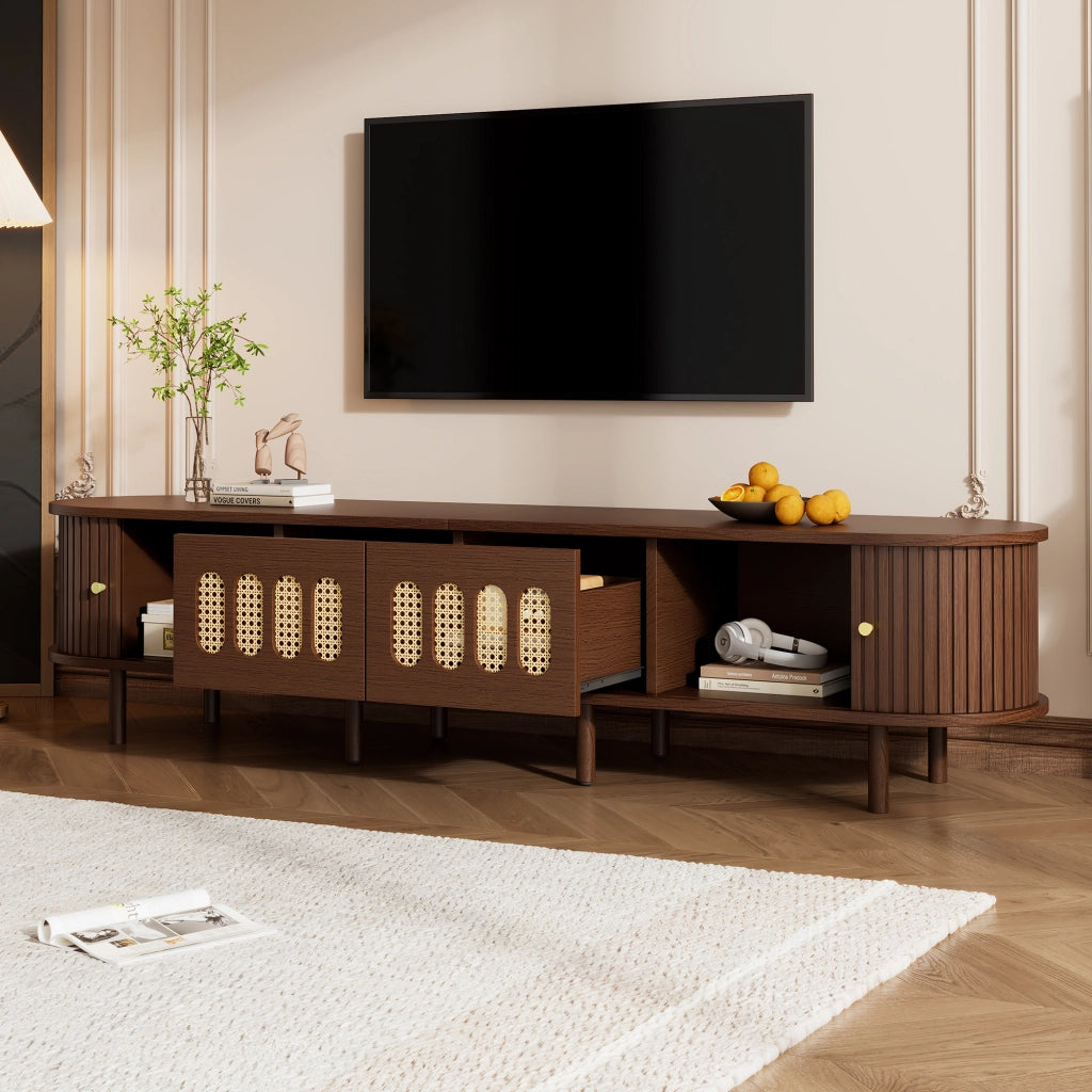Mobile TV 180x40x40 cm in MDF color noce con 2 cassetti e 2 ante a serranda