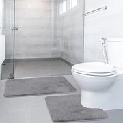 Set di tappeti da bagno 2 pezzi, antiscivolo e lavabile, tappeto da bagno in microfibra spesso, misura 50x80 cm e 50x50 cm, colore grigio