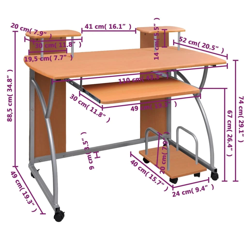 Scrivania per computer postazione di lavoro mobile per computer scrivania per studio 110 x 52 x 88,5 cm legno ingegnerizzato marrone 02_0023737