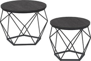 Tavolo da salotto rotondo, set da 2 tavoli da notte, Tavolo da notte, Stile moderno, Laminea rimovibile, Struttura in acciaio, per soggiorno, Grigio leggero e Nero di inchiostro