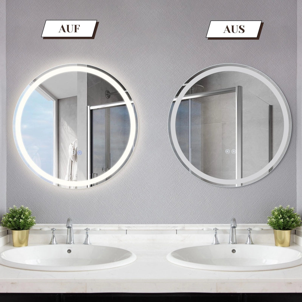 ZMH Specchio da Bagno con Luce LED Rotondo 80 cm con Interruttore Touch e Sensore IP44 Dimmabile 3000-6500K