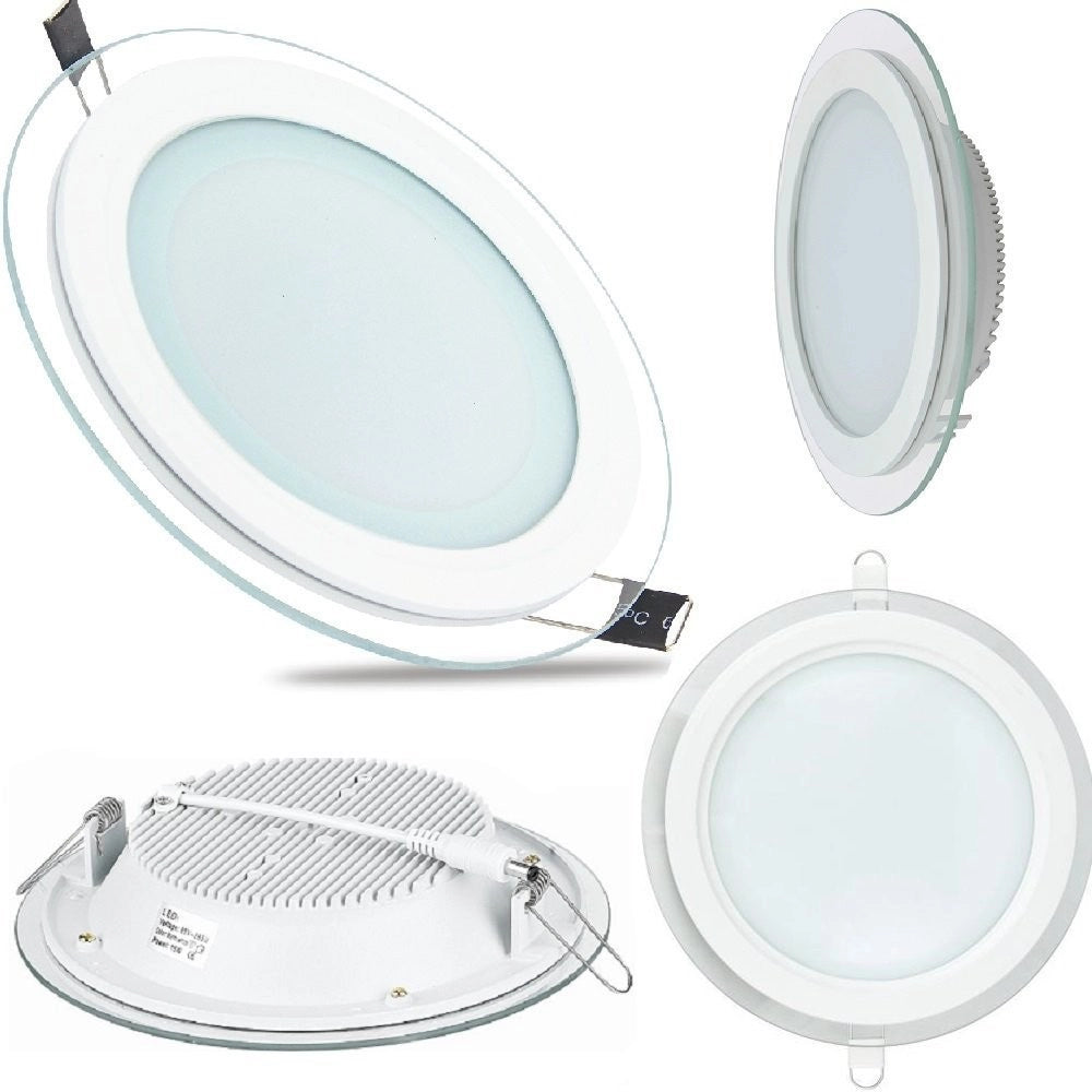 Trade Shop - Faretto Led Tondo Da Incasso Bianco In Vetro Trasparente Da 12w Luce Bianco - -bianco Freddo      -