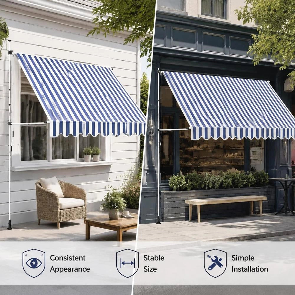Retractable Awning, Manually Operated, 400 Cm, Blue/white Striped
