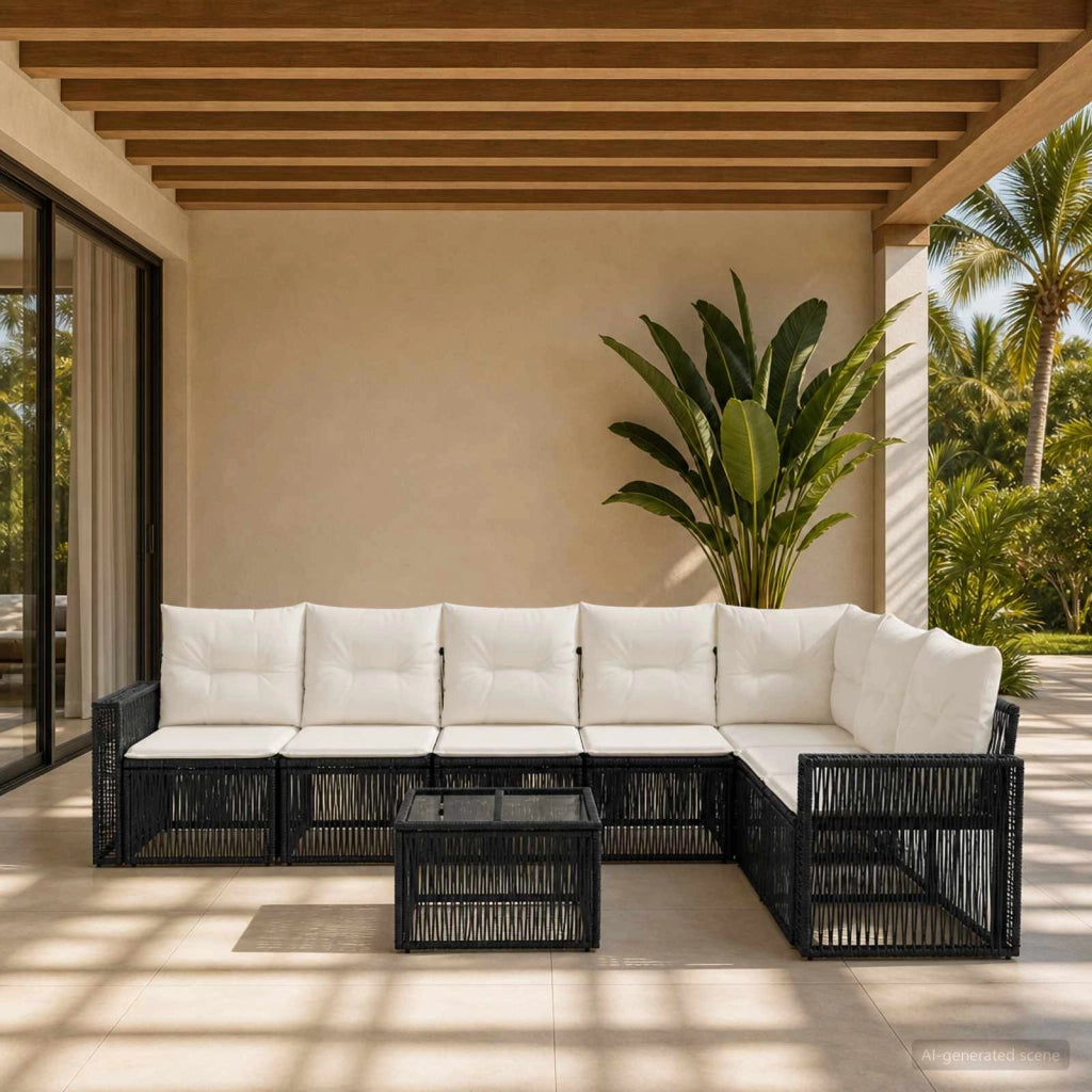 Set Divano da Giardino 8 pz Nero e Bianco Crema polyrattan 3435136