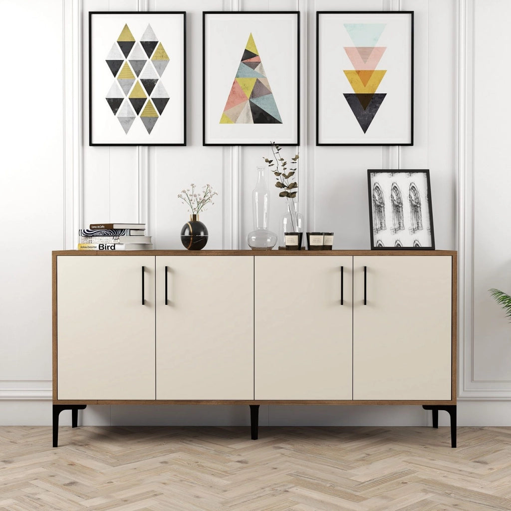 Madia Sinopoli, Credenza 2 Ripiani, 160x35x78h cm Bianco Crema