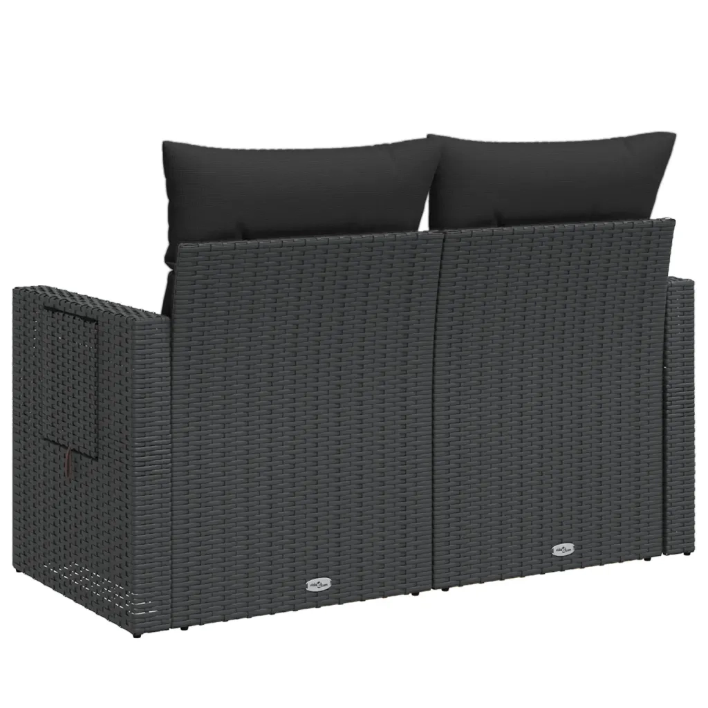 Divano da Giardino con Cuscini a 2 Posti-Sofa da Giardino-Divano da esterno Nero in Polyrattan 223346