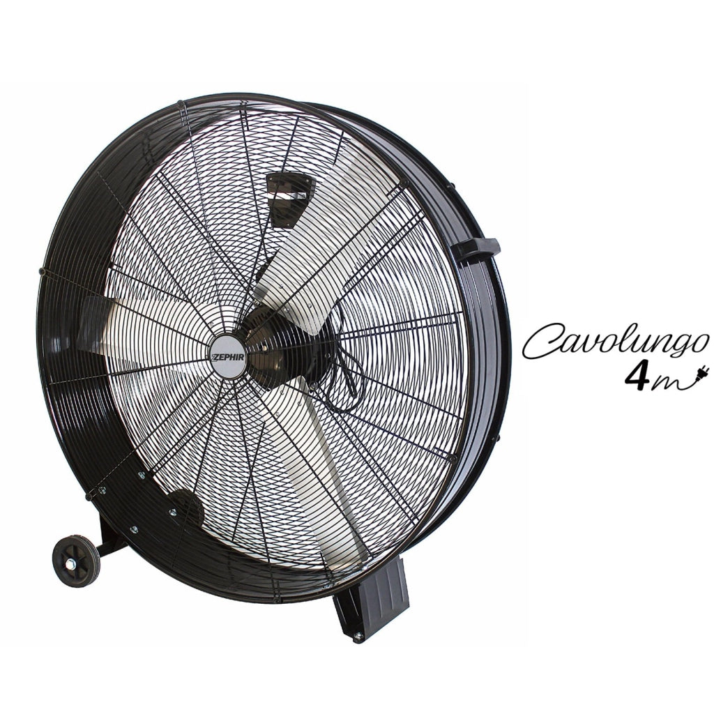 Zephir ZDM90CM Ventilatore industriale da pavimento ad alta velocità ple 90cm 3 velocità 300W in alluminio 2 ruote e maniglia Nero