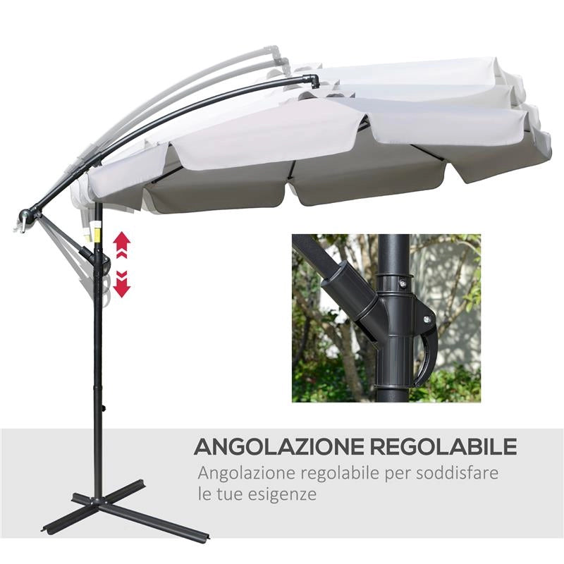 OMBRELLONE DA GIARDINO A BRACCIO CON APERTURA A MANOVELLA IN METALLO E POLIESTERE Ø 2.7X2.7 M GRIGIO CHIARO