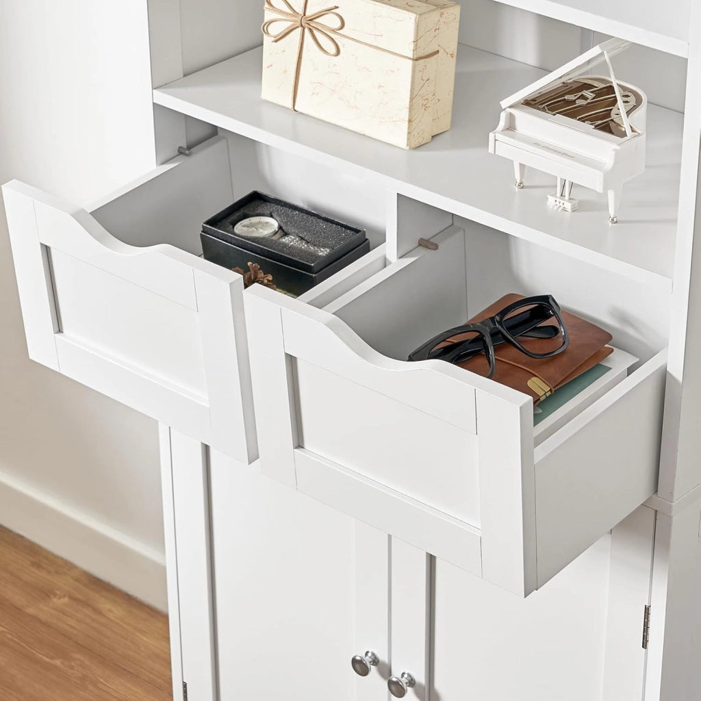 125cm Mobile Bagno, Mobiletto Salvaspazio con 2 Cassetti & Mensola Regolabile, Cassettiera per Bagno, Soggiorno, Ingresso, 60x30x125 cm, Bianco