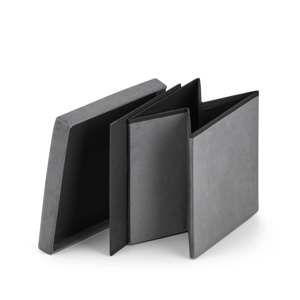 Pouf pieghevole VALORA M - Seduta contenitore in velluto grigio 30x30x30cm x 16