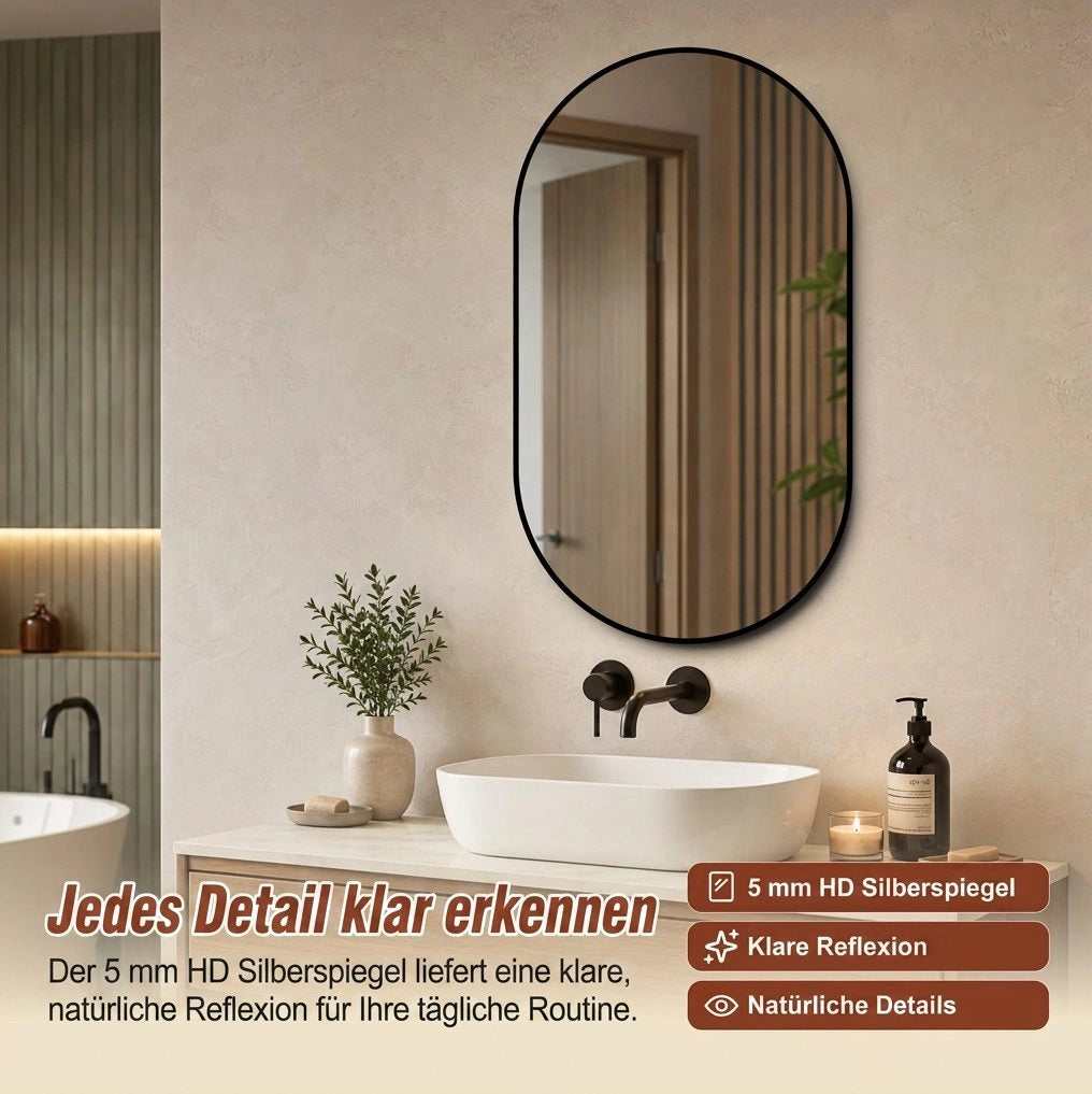 Specchio da parete ad arco 60x120 cm, cornice in alluminio nero per bagno e ingresso